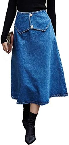 Amazon Co Jp デニムスカート女性のファッションスプライシングパールボタンデニムスカート Fuyawei Color Blue Size L ホーム キッチン