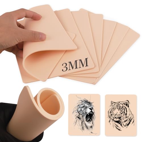Rayyl 3MM Tattoo Fake Skin - 3Pcs Practice Fake Skin 3MM Thick Soft Silicone Double Sides 7.48x5.62