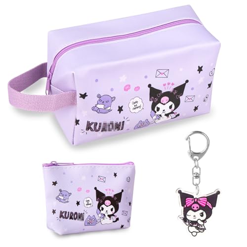 Kosmetiktasc he Mädchen- Reise Kulturtasche mit Geldbörse Schlüsselanhänger Groß Süße Cartoon Lila Make-up Tasche Zippered PU Reisetasche Weihnachts Geburtstag Geschenke für Kinder Frauen Teenager
