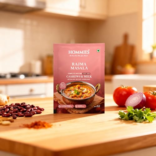 Image of Hommies Dhaba Kaju Curry Masala Spice Mix | Ready to Cook in 15 Mins | Just Add Paneer & Milk | Shahi Cashew Curry Masala | Serves 4 | Made with Cashew Nuts | No Preservatives | Pack of 4 (200g, 50g Each)