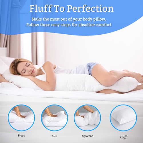 Full Body Pillow for Adults, Made in USA, Large 20 x 60 Inch Fluffy Long Hypoallergenic Hotel Pillow Insert - Soft Breathable Filling, Back/Stomach/Side Sleeper Cuddle Pillow (20 x 60 Inch)