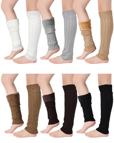 Chuarry 6 Pairs Winter Fleece Lined Leg Warmers for Women Thick Knit Warm Knee High Boot Leg Warmers for Cold Weather2
