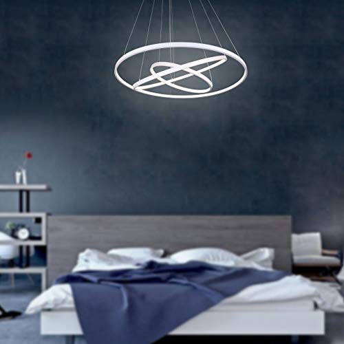 Crazy Clearance Unitary Brand Modern White Acrylic Remote Control Nature White and Warm White Dimmable LED 3 Rings Dining Room Kitchen Pendant Light Max 90W Painted Finish