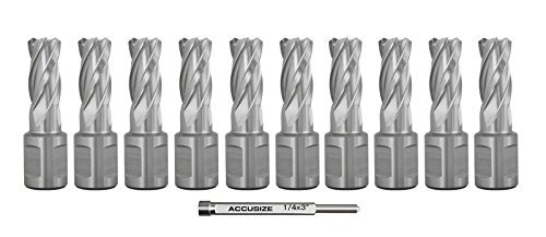 Accusize Industrial Tools 10 Pcs 5/8'' by 1'' Depth Hss Annular Cutter Plus 1 Pilot Pin, Slugger Cutter 2080-2015pin