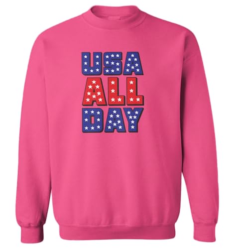 Tcombo USA All Day - American Proud Youth Fleece Crewneck Sweater (Pink, X-Large (Youth))