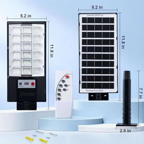 Bootee Solar Street Lights Outdoor, Solar Security Lights with Remote Control, 270° Wide Angle IP66 Waterproof Motion Sensor Solar Flood Lights for Outside, Garage Yard Garden Fence Lighting, 4 Pack by Bootee - Used condition - Image 8