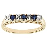 Naava Women's Eternity Ring, 9 ct Yellow Gold Diamond and Sapphire Ring, Claw Set,Size N