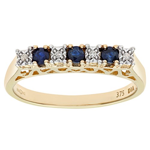 Imagen de Naava Anillo para Mujer de Oro Amarillo 9K con 7 Diamantes y Zafiros talla 8