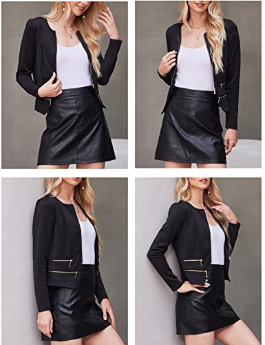 Zeagoo Women's Casual Zipper Cardigan Blazer O Neck Slim Fitted Office Jacket,Black,Medium #TOP1