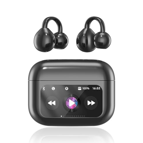 Image of Clip On Ear Headphones, Open Ear Earbuds Wireless Bluetooth 5.4, Clip On Earbuds with LCD Touchscreen, Lightweight Comfort Open Ear Headphones for Pad Tablet Laptop Android /iOS Phones (Black)