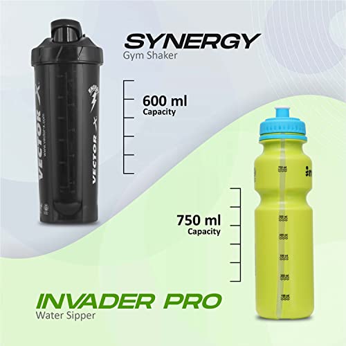 Image of Vector X Combo of Shaker and Sipper Protein Shaker /Sipper Bottle for Gym /Shaker for Body Builders /Gym Accessories Shaker - 600 ml, Sipper -750ML (Pack of 2) 1 Shaker and 1 Sipper