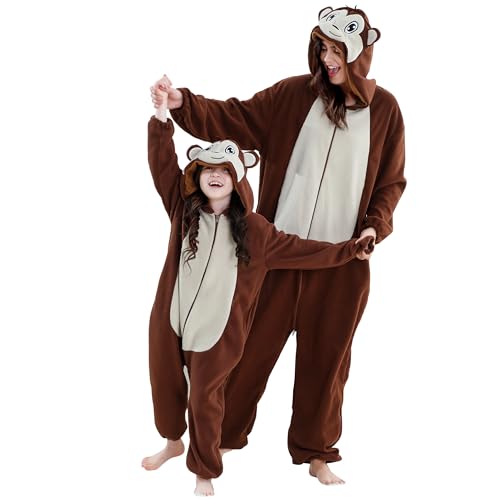 COOKY.D Unisex Animal Adults Hooded Cosplay Pyjamas All in One Mother Jumpsuit Halloween Costume Gaming Parents Sleepsuit Family Outfits,Monkey M