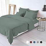 Bettwäsche Renforce Stone-Washed 100% Baumwolle - Moderne Used-Look Leinen-Optik (grün, 140x200+70x90)