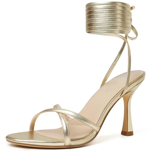 Image of Mostrin Womens Sandals Strappy Heels for Women Lace Up Square Open Toe Heels Tie Up High Heeled Sandals for Prom, Party, Daily Wear