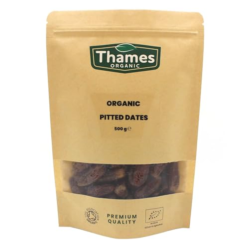 Organic Dried Pitted Dates - Raw, Vegan, GMO-Free - No Additives or Preservatives, High Fibre, Certified Organic - Nutritious, Delicious, and Convenient - Thames Organic 500g