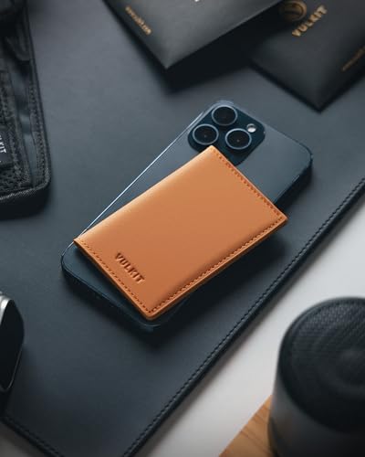 Image of VULKIT Leather Business Card Holder 2 Sided Slim Business Name Card Organizer for Men or Women(Nappa Brown)