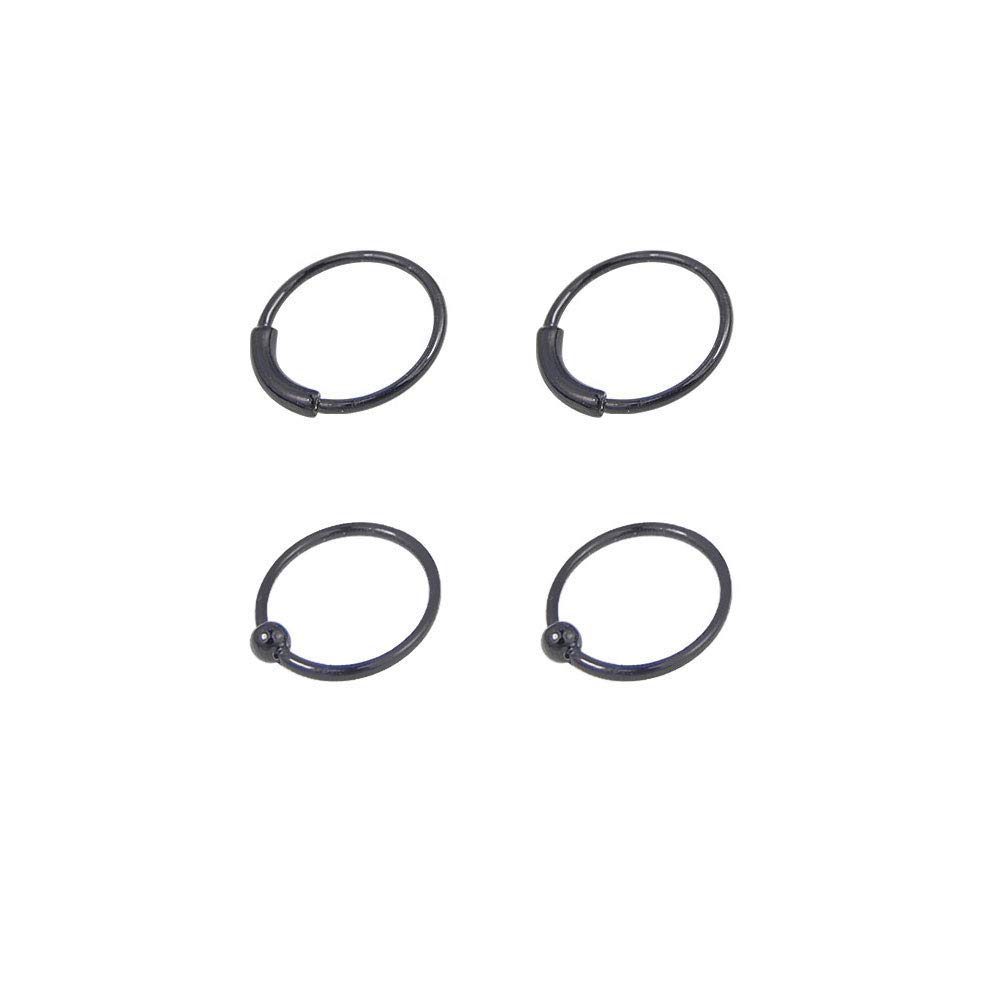 Generica Piercing Deni 4 aros plata nariz negros 9mm diámetro interior finitos, 0,6mm grosor