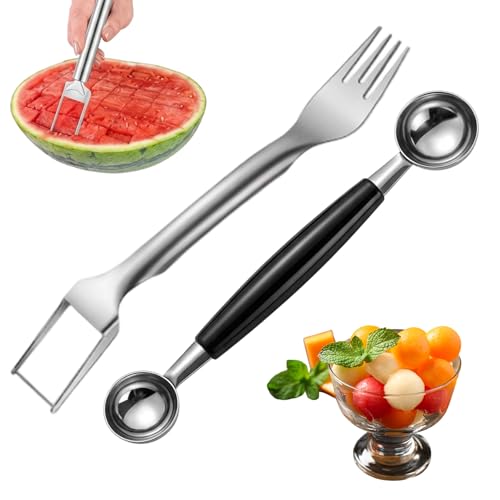 Melonenschneider Wassermelonenschneider mit Kugelausstecher für Melonen und Früchte Melonenausstecher Kugeln aus Edelstahl für einfache Zubereitung von Obstsalaten und Desserts