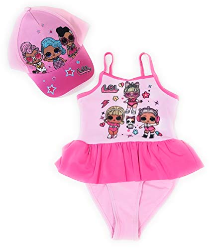 New Import LOL Surprise badpak met volant voor strand of zwembad + muts LOL Surprise van katoen voor meisjes -  Roze - 8 años