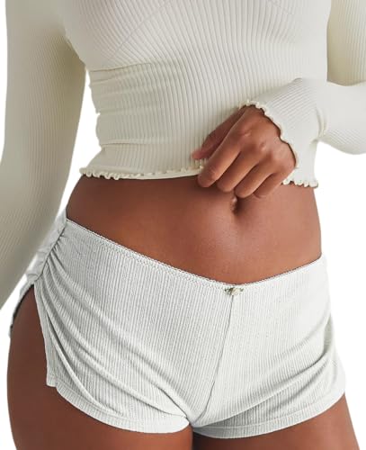 Image of FaroDor Cute Micro Pajamas Shorts for Women Low Rise Side Slit Ruched Lounge Shorts Pj Bottoms