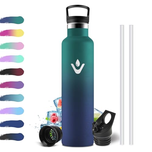 Botella Acero Inoxidable 1 Litro, Cantimplora Termica con Pajita, Botella Térmica con Aislamiento de Doble Pared, sin BPA, Fácil de Limpiar, Termo para Niños & Adultos, Deporte, Bicicleta, Viajes