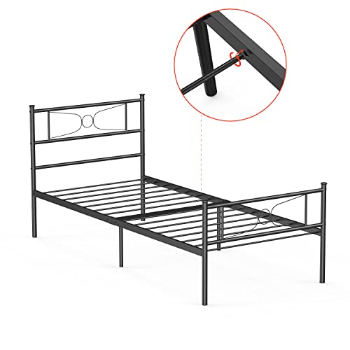 Bed For Boys/Teen Twin Bed Frames No Box Spring Need Twin Beds Mattress Foundation With Headboard Single Metal Platform Bed Frame,Black #TOP4