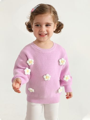Toddler Girls Flower Knit Sweater Fall Winter Clothes Long Sleeve Baby Girls Pullover Sweatshirt Outfits 1-5T2