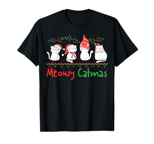 Meowy Catmas Funny Christmas Cat Matching Family Pajamas Camiseta