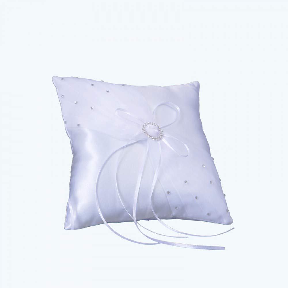 OOKI- Pearl White Satin Wedding Ring Bearer Pillow 8 Inch x 8 Inch for Wedding Decorative