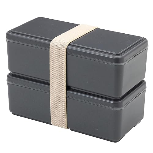 三好製作所(Miyoshi Seisakujyo) GEL-COOL ジェルクール square 保冷剤一体型 四角 ランチボックス W お弁当箱 2段 グレー 17.8×8.7×12cm 1000ml 仕切り付き 弁当箱 女性 子供 ラバーバンド付 レン