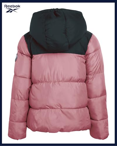 Image of Reebok Girls Heavyweight Poly Taffeta Puffer Jacket with Sherpa Hood | Insulated Quilting Locks in Warmth, Zip-Up Closure, Secure Pockets for Gloves, Cozy Protection for Cold-Weather Play