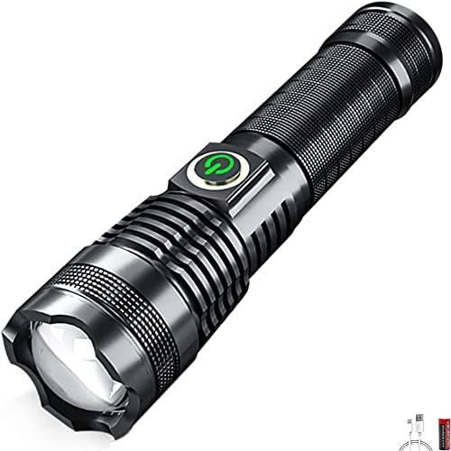 BESTSUN Linterna LED XHP70, linterna de mano recargable de alta potencia de 12000 lúmenes, linterna impermeable con zoom, 5 modos, linterna para acampar, senderismo, pesca y caza Cover