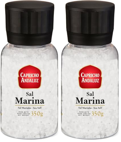 CAPRICHO ANDALUZ Molinillo Sal Marina 350gr- Condimento para Sazonar Comidas o para Realzar Sabores en Aderezos. (Paquete de 2)