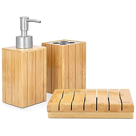 Navaris Bamboo 3-Piece Bathroom Set Cover