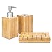 Navaris Set para el baño de bambú - Juego 3 Accesorios para Lavabo - Kit Triple de 1x dispensador de jabón 1x Porta Cepillo de Dientes 1x jabonera