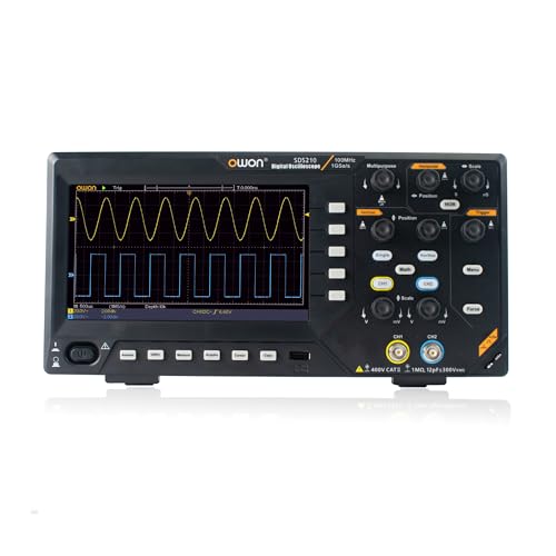 OWON Oszilloskop Desktop 100MHz Bandbreite Zweikanal Oszillograf 1GSa/s Abtastrate mit 7” TFT LCD-Anzeige (2CH/100MHz/SDS210)
