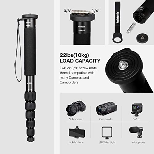 Monopode compact à 6 sections haut de gamme en aluminium anodisé noir