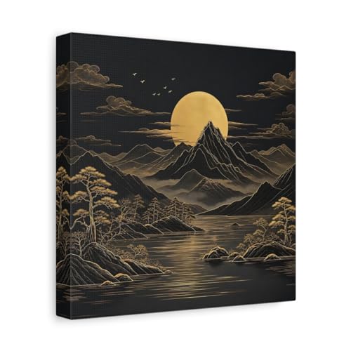 Toile montagne nature noir et or 25x25 cm pour décoration salon moderne