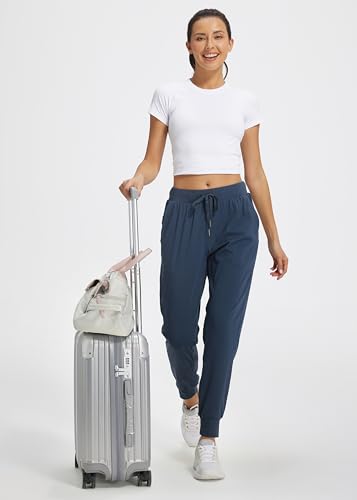 Libin Jogginghose Damen Sporthose Lang Trainingshose Leichte Freizeithose Yogahose Joggpants Stretch Sweathose Laufhose Stoffhose Elegant für Frauen mit Taschen Navy Blau M