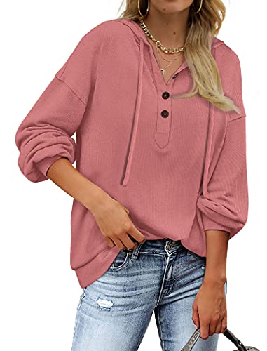 Saloogoe Hoodies For Women V Neck Sweatshirts Oversized Lightweight Sweaters Fall Clothes Pink Xl #TOP24