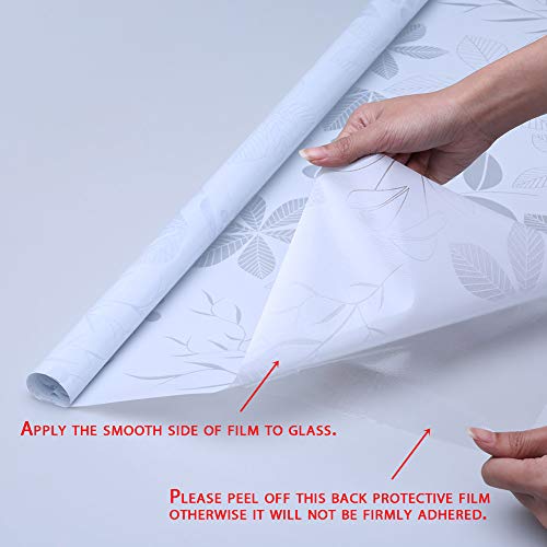 Vsudo 17.7" By 78.7" White Frosted Privacy Window Film, Removable White Background & Leaf Pattern Matte Window Film, Opaque Window Glass Covering, Static Cling Window Sticker For Home (9.68 Sq. Ft) #TOP3
