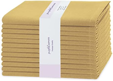 PurpleEssences Set of 12 Cloth Dinner Napkins 100% Cotton 18x18 - Durable Washable - Ideal for Farmhouse Party Wedding Christmas Easter - Perfect Everyday Use Table Linen Cloth Napkins - Beige