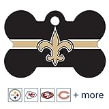 GoTags Personalized New Orleans Saints Dog Tag, Brass Metal Bone Shape Pet ID Tag Engraved with Name and Custom Text, Every NFL Football Team Pet Apparel (Large)