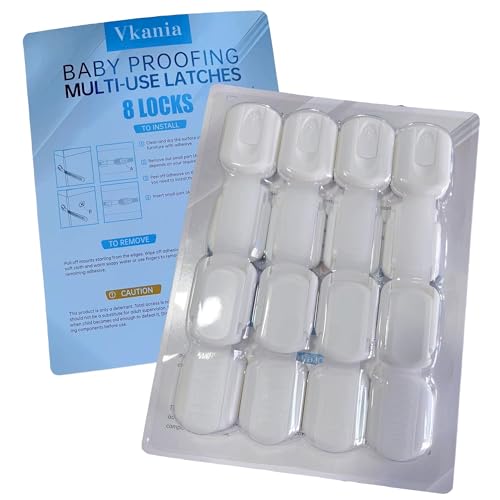 8 Pack Vkania Baby Proofing Cabinet Strap Locks - Child Safety Drawer Cupboard Oven Refrigerator Adhesive Locks - Adjustable Toilets Seat Fridge Latches - Kids Proof Kit - No Drilling