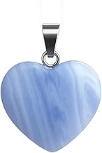 Felicidade Natural Blue Chalcedony Heart Pendant - Authentic Semi Precious Stone - Elegant & Soothing Jewellery - Positive Energy & Serenity - Lithotherapy Accessory for Women - Gift Idea