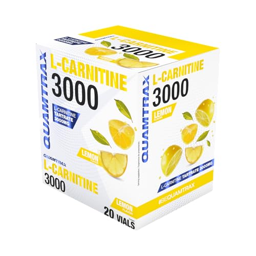 Quamtrax Nutrition - L-Carnitine 3000-20 viales - Quema grasa, energía natural y absorción rápida (20 viales, Limón)