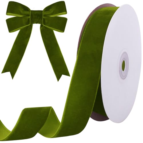 Image of Tsorode 10 Yards Black Velvet Ribbon 1 Inch for Christmas Tree,Velvet Christmas Ribbon for Gift Wrapping Crafts Bow Wreath Holiday Decorations (Olive Green, 1 inch-10 Yard)