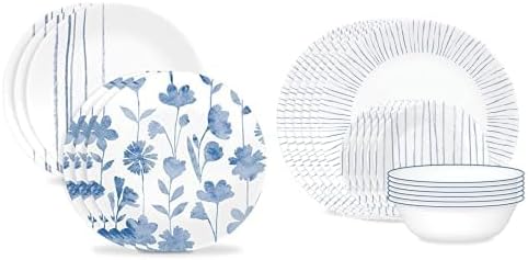 Corelle 18-Piece Dinnerware Set, Service for 6 and Corelle 6-Piece 8.5" Lunch Round Plates | Vitrelle Triple Layer Glass Dinnerware