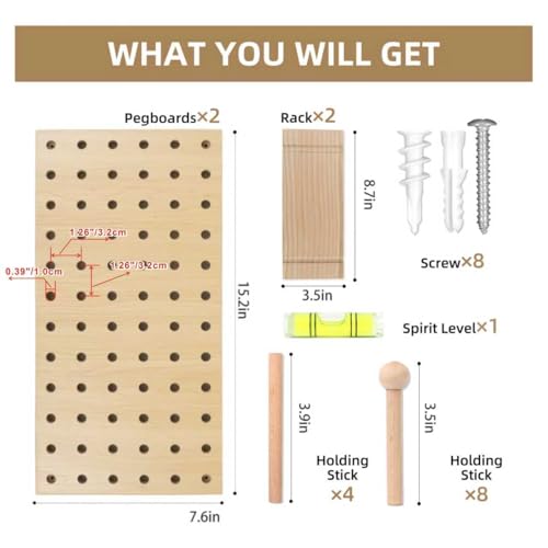 UMICAL 2 Pack Beige Wooden Pegboard Modular Wall Organizer by UMICAL - Image 4