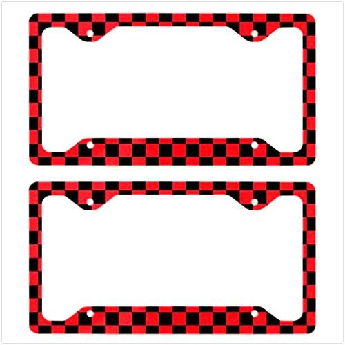 Multistory 2X Checkered Flag Racing License Plate Frame Cover for Mini Coopers Countryman Clubman- 2 Black Red